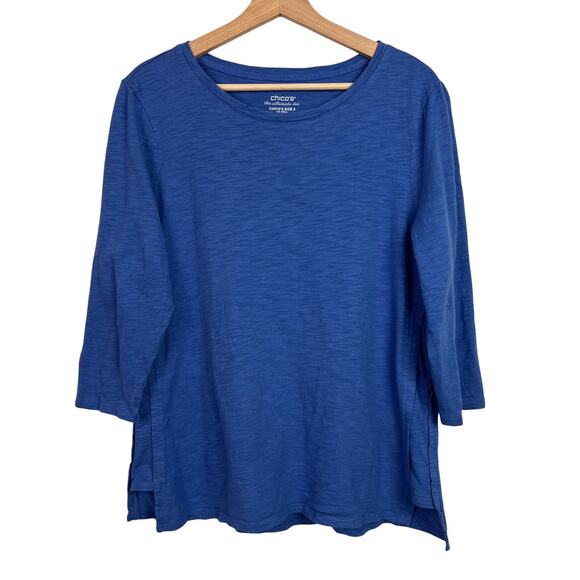 Chico's Blue The Ultimate Tee Scoop Neck 3/4 Sleeves Pima Cotton Size 2 (Large) - Picture 1 of 7
